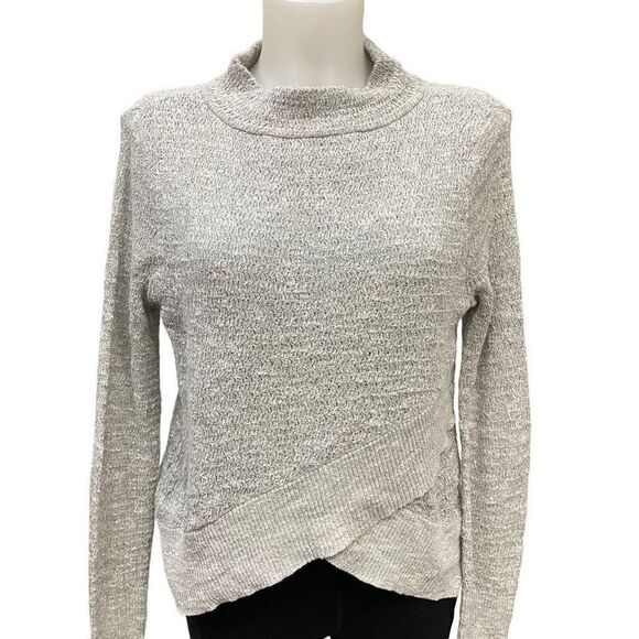 FREE PEOPLE Gray Faux Wrap Crossover Front‎ waffle knit light sweater size small - Picture 1 of 9
